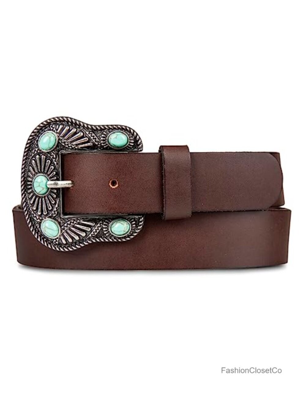 Women's Western Leather Belt with Turquoise Studded Buckle